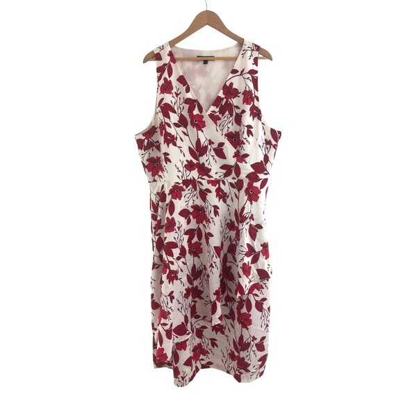 Banana Republic Red White Floral Print Sleeveless Midi Dress Size 20 2X Plus Sz - Picture 2 of 8